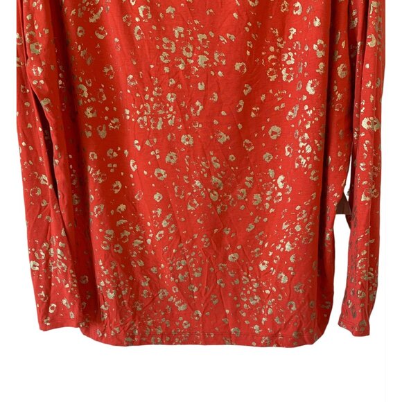 CHICO'S Orange + Gold Touch of Cool Foiled Animal Print Knit Tee NWOT Size Large - Picture 6 of 8